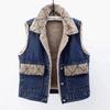 Nuevo Chaleco de Mezclilla Grueso con Forro de Polar Azul Vintage 2023 para Mujer Chaleco Casual sin Mangas de Mezclilla con Forro de Polar para Mujer