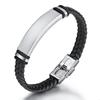 Nueva pulsera de acero inoxidable de titanio y cuero tejido a mano de Amazon para hombre, pulsera de acero inoxidable con letras de puntos