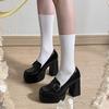 Sapatos Uniforme Jk Estilo Britânico Sexy Novo Primavera 2025 para Sair Salto Alto Couro Envernizado Sapatos de Couro Pequenos Plataforma Impermeável Salto Grosso Sapatilhas