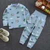 Conjunto de Pantalones de Cintura Alta para Niños que Protegen el Vientre, Estilo Primavera y Otoño, Ropa de Otoño para Bebés, Ropa Interior de Algodón Puro para Niñas, Pijama de Cuello Redondo para Niños