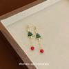 Pendientes navideños de diseño de nicho para otoño e invierno, pendientes de árbol de Navidad verde, pendientes de cuentas rojas con ambiente navideño para mujer