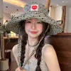 Sombrero de Protección Solar para Mujer, Ala Ancha, Sombrilla de Primavera y Verano, Sombrero de Pescador, Cuadros Elegantes en Forma de Corazón, Protección del Cuello, Cubre Rostro, Sombrero Versátil