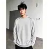 Moda Sudaderas con Costuras de Comercio Exterior para Hombre Otoño Invierno Ropa Juvenil para Hombre Holgada Color Sólido Casual Versátil Cuello Redondo Manga Larga Camiseta para Hombre