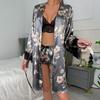 Pijama Largo Sexy de Talla Grande Estilo Europeo y Americano Transfronterizo Camisón de Mujer Bata de Seda de Hielo Conjunto de Ropa para el Hogar de Manga Larga 389
