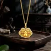 Collar con colgante de calabaza chapado en oro vietnamita con diamantes, acabado cepillado, cierre Ruyi para mujer, cadena para suéter de estilo chino nuevo de alta gama