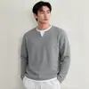 2026 se puede reactivar # Sudadera de alta gama retro de trabajo pesado de dos piezas falsas con textura horizontal de manga larga para hombre, nuevo modelo de algodón de otoño