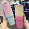 Taza de Coche Gradiente Transfronteriza de 30 oz Termo de Acero Inoxidable 304 Gran Capacidad Portátil para Exteriores Botella de Agua Deportiva con Asa