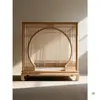 Nueva Cama con Marco Estilo Chino Madera Maciza Cama con Dosel Cama Doble Cama Escalón Puerta de Luna Dormitorio Principal Cama de Boda Marco de Cama Tradicional Estilo Ming