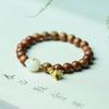 Pulsera de Madera Dorada Nanmu de 8 mm, Flor de Lirio del Valle de Garra de Gato Cocida al Carbón, Accesorio Cultural Unisex para Jugar, Cuentas Estilo Bosque