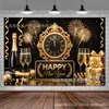 Nuevo fondo de pancarta de Año Nuevo negro y dorado transfronterizo, fondo de decoración de ambiente para fiesta de cuenta regresiva de Año Nuevo