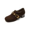 ¡Qué bonito~! Mocasines Retro Dorado Mate Hebilla Gruesa Tacón Grueso Zapatos de Abuela de Tacón Medio para Mujer