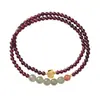 Pulsera de Doble Círculo de Granate Natural y Jade Hetian Inspirada en Celebridades, Nueva Pulsera de Flor de Durazno de la Suerte Estilo Chino, Joyería de Alta Gama