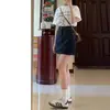Falda Corta de Mezclilla Azul Oscuro para Mujer Cintura Alta Verano Tallas Grandes Adelgazante Chica Gordita Forma de Pera Falda Pequeña Línea A