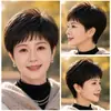 Peluca de pelo corto, cobertura completa para la cabeza para mujeres, hecha de cabello humano real, específicamente para cabezas calvas, elegante, ligera, transpirable, adecuada para madres de mediana edad y mayores para uso diario