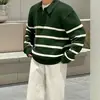 Suéter Rayado con Media Cremallera para Hombre, Otoño e Invierno, Estilo Perezoso Casual Holgado de Alta Gama, Fresco y Elegante, Tejido Grueso