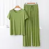 Conjunto novo de camiseta de manga curta e calça pantalona para mulheres para primavera e verão, moda loungewear plus size em modal, pijama casual de duas peças