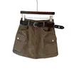 Shorts de Trabajo para Mujer Falda Adelgazante Cinturón Multibolsillos Shorts Casuales Versátiles Falda Media Anti-Exposición Falda Mini de Corte A