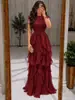 893W Nuevo Vestido de Noche Estilo Europeo y Americano para Mujer, de Cintura Alta, Ajustado, con Volantes Multicapa, Largo, para Banquetes y Bodas