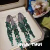 Joyería Retro Esmeralda Mariposa Piedra Preciosa Broche Banquete Couture Pavo Real Verde Irregular Pendientes Colgantes