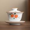 Cuenco de té de cerámica de estilo chino, cuenco de té sencillo de tres piezas para el hogar, cuenco de té grande antiescaldadura estilo pastoral Dehua.