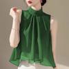 El Chaleco de Chifón Verde Popular de Este Año Tipo Hada sin Mangas para Mujer es un Top Halter Chic de Gama Alta Estilo Verano