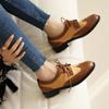 Zapatos de Moda Europeos y Americanos de Punta Redonda para Mujer con Costuras Frontales con Cordones Zapatos Planos de Tacón Bajo Casual de Negocios para Mujer