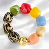 Pulsera cuadrada de acrílico con degradado macaron estilo INS, pulsera de resina con patrón de mármol vintage y cuentas doradas, venta al por mayor de joyería