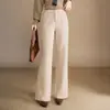 Pantalones de lana de moda simples microacampanados para mujer Otoño/Invierno 2026 Nuevos de Cintura Alta que Cubren la Cadera Pantalones Largos Elegante Caída Pantalones Casuales