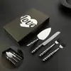 Conjunto de Faca e Espátula para Bolo de Aço Inoxidável com Cabo de Cerâmica Pérola, Garfo de Sobremesa, Espátula de Pizza, Ferramentas de Confeitaria para Casamento e Festa de Aniversário