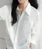Toma real 2026 Otoño Estilo Coreano Camisa Blanca de Manga Larga para Mujer Holgada Ambiente Casual Top Camisa Plisada para Mujer