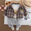 Conjunto de Ropa de Otoño para Niños, Nuevo Elegante Conjunto de Tres Piezas a Cuadros Estilo Coreano para Niños Pequeños