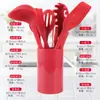 Barril de armazenamento vermelho com cabo de silicone tudo incluído utensílios de cozinha conjunto de 10 peças espátula antiaderente utensílios de cozinha conjunto de cozinha
