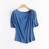 Novo estilo amora seda não-ferro fino rosca manga curta francês swing colar de cor sólida máscara malha camisa fit moda camiseta para as mulheres