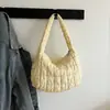 Versão Coreana Ins Tendência Moda Bolsa Quadrada Pequena Verão 2025 Nova Bolsa de Ombro Acolchoada Plissada de Algodão com Acabamento de Alto Padrão