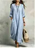 Vestido Largo de Lino Holgado para Mujer Zen Retro Casual Bata Nueva Talla Grande Falda Larga