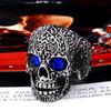 Anillo de Calavera de Moda para Hombre Estilo Europeo y Americano Retro Rojo Incrustado Anillo de Cabeza de Fantasma Joyería para Mano