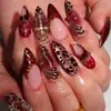 Estilo Europeo y Americano Cortos Chapados en Oro 3D Florales de Lujo Forma de Almendra Manicura Francesa Uñas Postizas Puntas de Uñas Portátiles