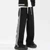 Pantalones de Chándal Rectos Grises Florales para Hombre Primavera y Otoño Estilo Americano Rayados Sueltos de Pierna Ancha Pantalones Deportivos para Fitness Casuales para Hombre