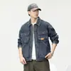 Chaqueta de Mezclilla Pesada Retro Estilo Americano para Hombre Primavera/Otoño Chico Rudo Casual Holgada Moderna Atractiva Chaqueta de Trabajo