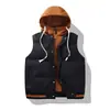 Colete de algodão com capuz para outono e inverno para homens, color blocking, espessado, quente, sem mangas, vestuário de trabalho juvenil, fornecimento de colete de algodão