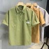Verano Nuevo Color Sólido Bolsillo Jersey Manga Corta Camiseta de Hombre Marca de Moda Solapa Japonesa Holgada Herramientas Camiseta Top Ropa