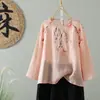 Camisa de manga larga con bordado de algodón y lino, protección solar, para mujer, nueva moda de verano, estilo ligero, holgada, casual, talla grande, top de algodón y lino