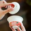 Tazón Cubierto Flor de Rosa Pintada a Mano con Chispas Doradas Taza de Té Individual Juego de Té Kung Fu de Alta Gama Juego de Té Taza de Té de Cerámica con Tapa Taza de Té