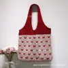 Bolsa Roja para Mujer, Salida de Invierno, Bolso Tejido Estilo Perezoso, Bolso de Hombro de Punto para el Viaje Diario, Bolsa de Compras, Gran Capacidad