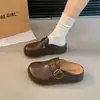 Zapatos Birkenstock de cuero impermeables que aumentan la altura, zapatillas de punta cerrada con suela gruesa para mujer, uso en exteriores, estilo nuevo moderno 2026, medias zapatillas Birkenstock de primavera