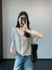 Rayas Jacquard~Camiseta de Punto Rayada Casual Holgada Elegante y Adelgazante con Cuello en V para Mujer 26 Nuevo Estilo de Verano H063009