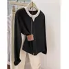Camiseta Falsa de Duas Peças com Ombro Normal de Manga Longa Feminina Camada Interna para Outono Início do Outono Camisa Base Outono Nova Chegada Top