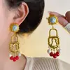 Brincos Coloridos Europeus e Americanos Resistentes em Esmalte Dopamina em Formato de Fechadura com um Toque Exagerado de Alto Padrão, Brincos de Personalidade Vintage Atacado