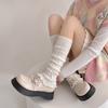 Calcetines de lana de punto con pelo para mujer, otoño e invierno, tubo largo, gris japonés, calentadores de piernas con encaje vertical, calcetines jk