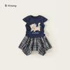 Ropa para Niños Bangxuan Nuevo Traje para Niños de Talla Pequeña y Mediana Casual para Niños Dibujos Animados Manga Corta Falda a Cuadros Set de Dos Piezas para Niñas